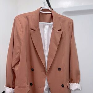 Notched Lapel Work Blazer Buttons Office Jacket Suit, Dark Salmon, XXL